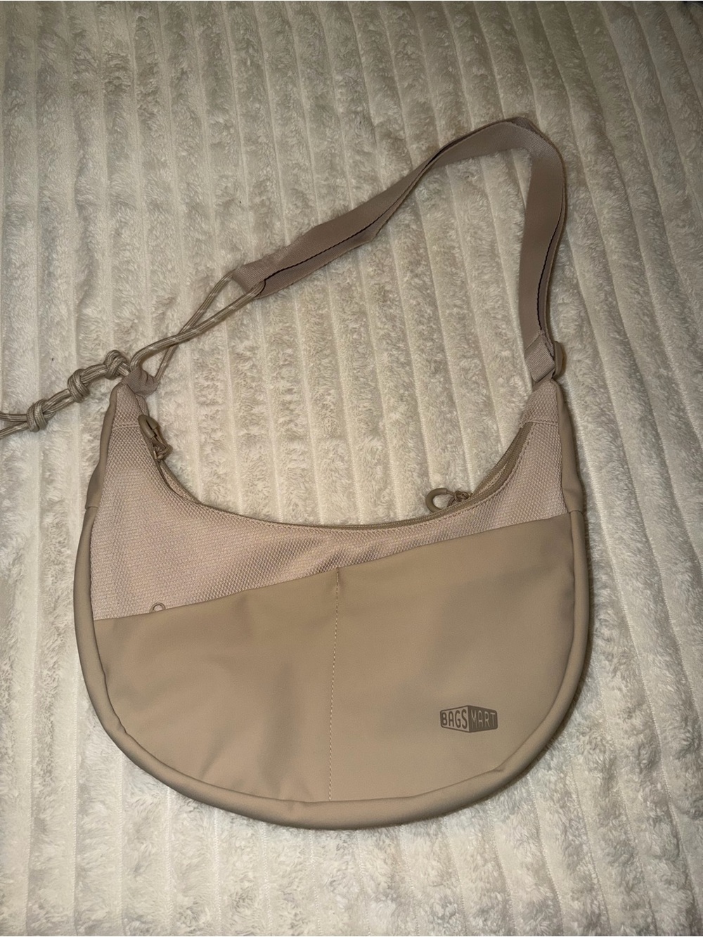 Bags Mart Beige Crescent Shoulder Bag with Adjustable Strap